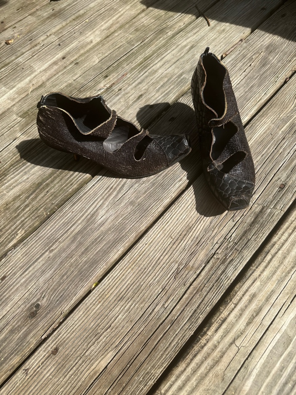 Black Textured Cutout Heels